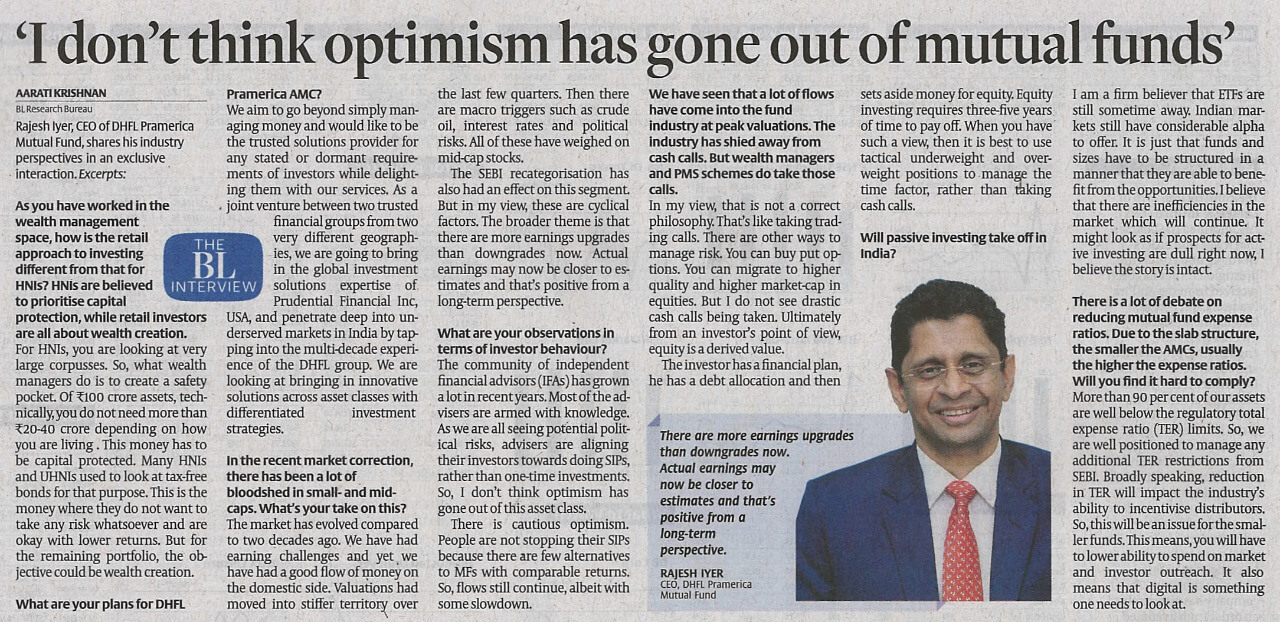 I don't think optimism has gone out of mutual funds says Rajesh Iyer, CEO